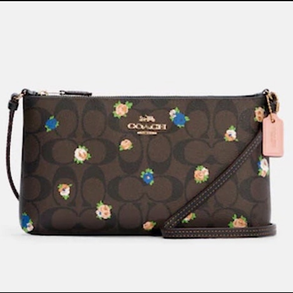 💐🤎💐Coach Zip Top Crossbody In Signature Canvas Vintage Mini Rose Print